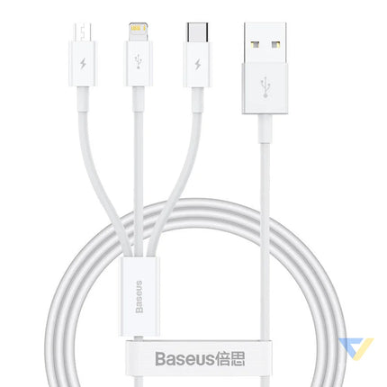 Quick Charge USB to M + L + C Baseus Superior Data 3.5A 1m (White) Combo Cables