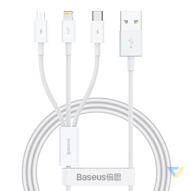 Quick Charge USB to M + L + C Baseus Superior Data 3.5A 1m (White) Combo Cables