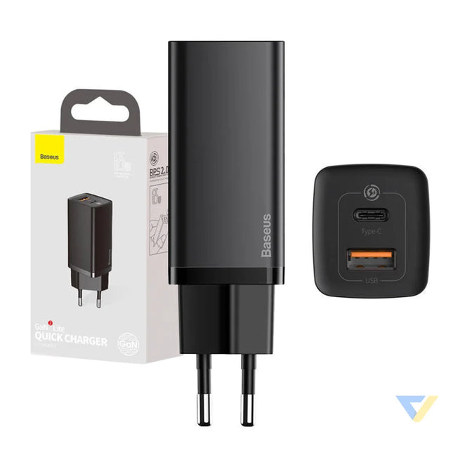 Quick Travel Charger Baseus GaN2 Lite USB + C 65W EU (black) mains chargers