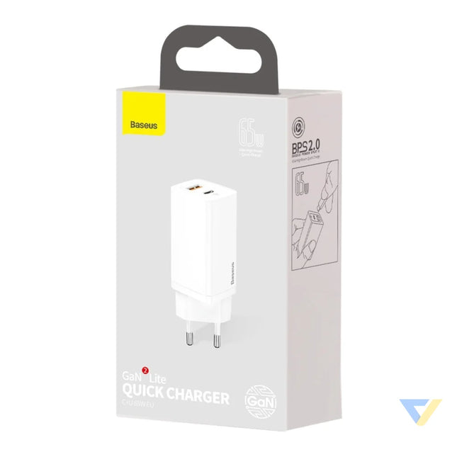 Quick Travel Charger Baseus GaN2 Lite USB + C 65W EU (white) mains chargers