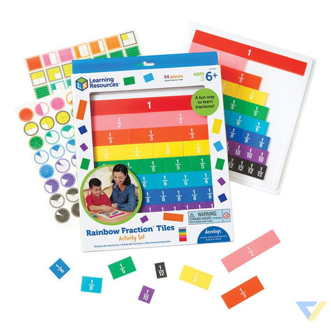 Rainbow Fraction Tiles With Tray Learning Resources LER 0615 Educational and interactive