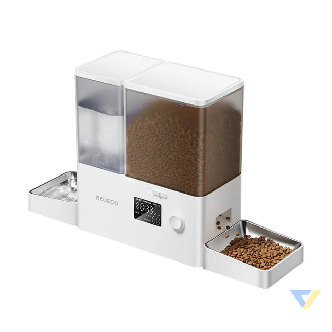 Rojeco 2 in 1 Pet Water Fountain 3.5L & Feeder 5L Button Verson (white) Bowls