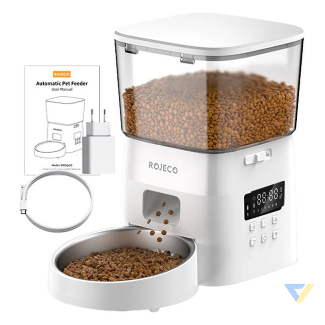 Rojeco 2L Automatic Pet Feeder Button Version (White) Bowls