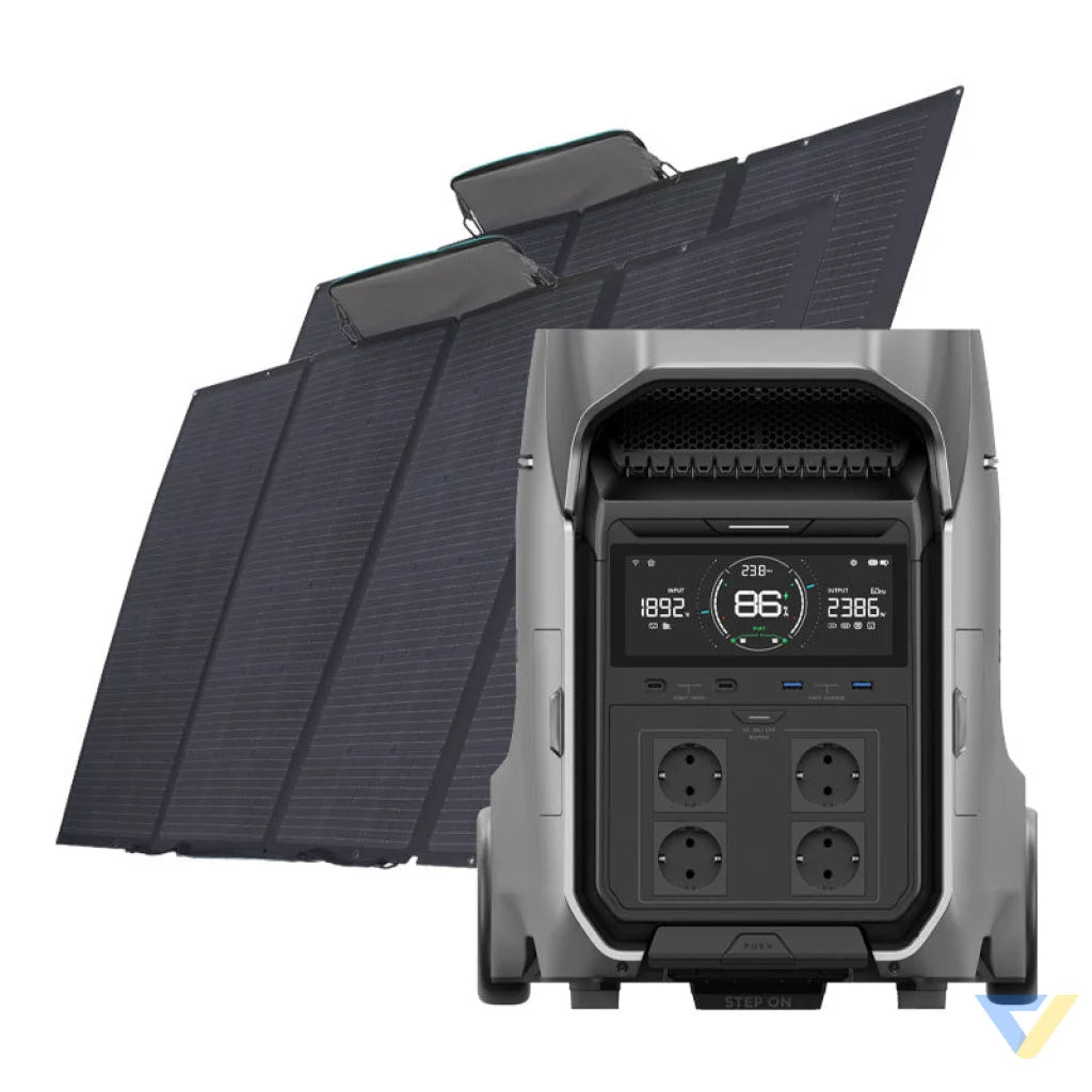 Set: EcoFlow Delta Pro 3 power station + 2x 400W photovoltaic panel. Power stations