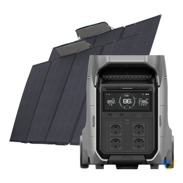 Set: EcoFlow Delta Pro 3 power station + 2x 400W photovoltaic panel. Power stations