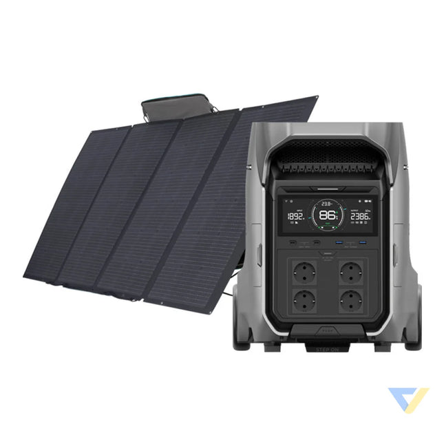 Set: EcoFlow Delta Pro 3 power station + 400W photovoltaic panel. Power stations