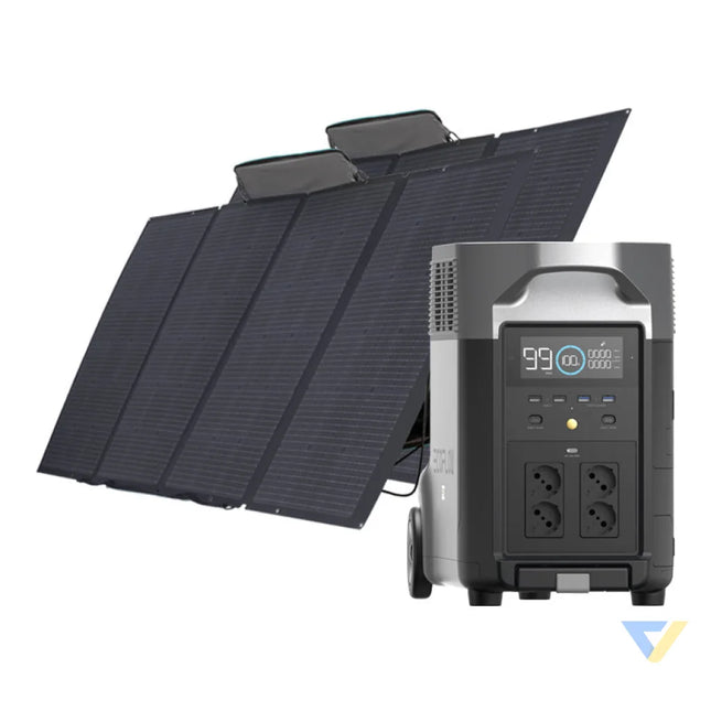 Set: EcoFlow Delta Pro power station + 2x 400W photovoltaic panel. Power stations