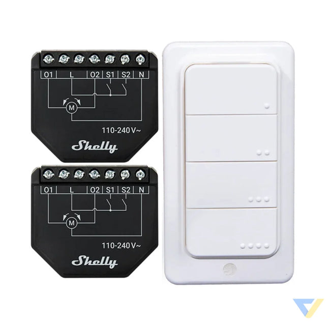 Set of 2 Blind/curtain WiFi controllers Shelly Shutter + BLU RC Button 4 Smart controllers