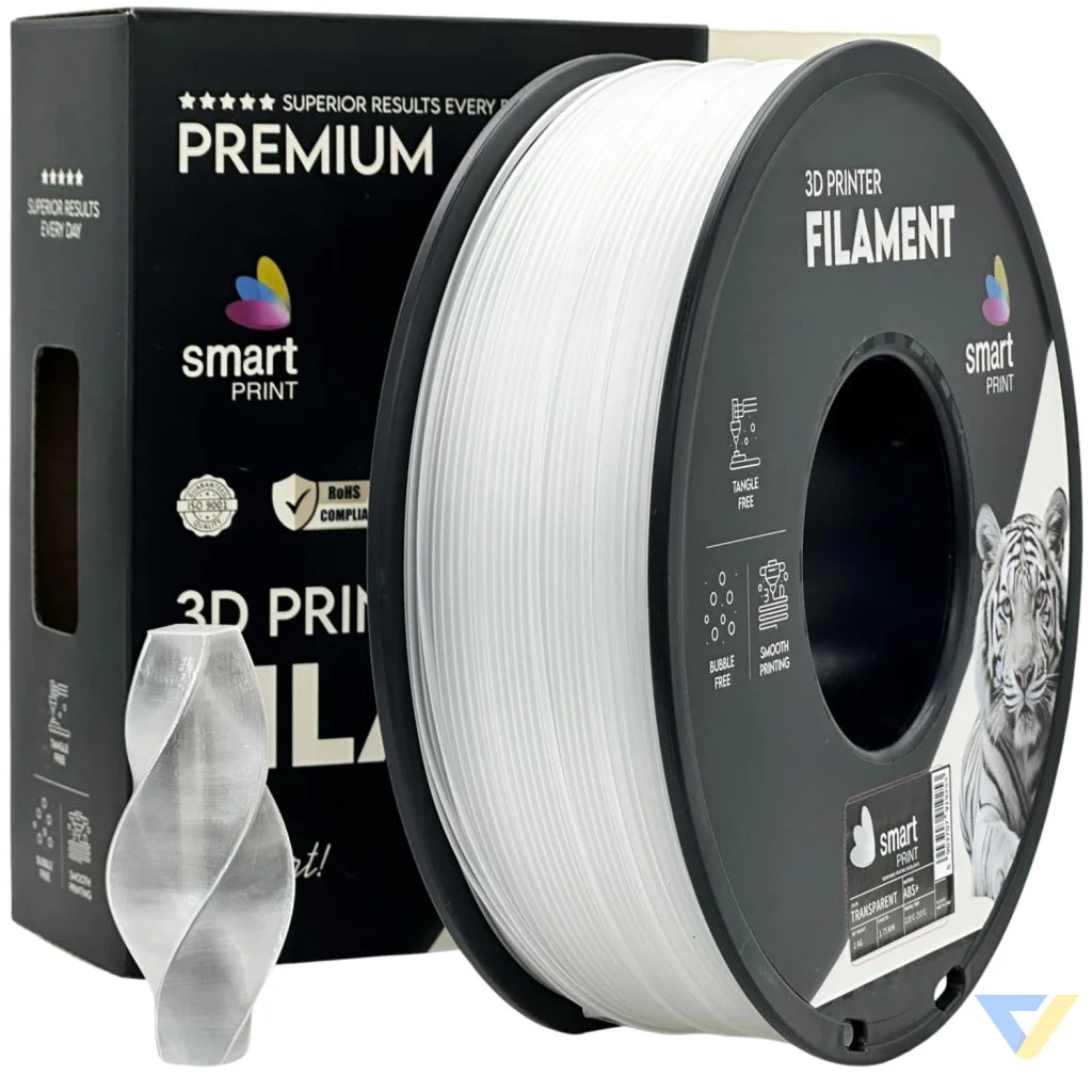 Smart Print ABS is a durable filament for functional parts. It contains special inhibitors to enhance strength and color. Requires a heated bed, enclosure, and good ventilation to reduce warping.