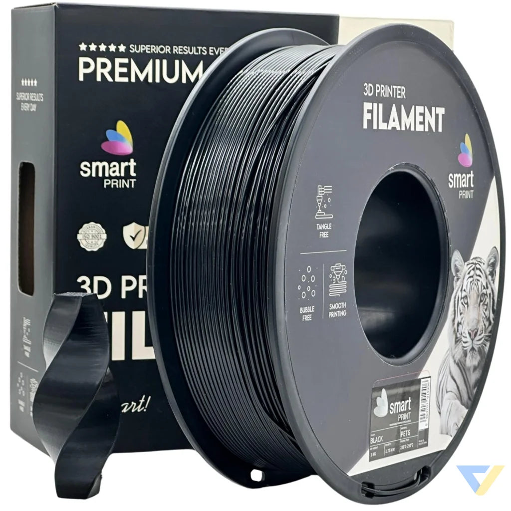 Smart Print PETG blends ABS strength with PLA ease. Slightly flexible and highly durable, it resists moisture and chemicals. Special inhibitors enhance strength and color. Ideal for outdoor and functional prints.