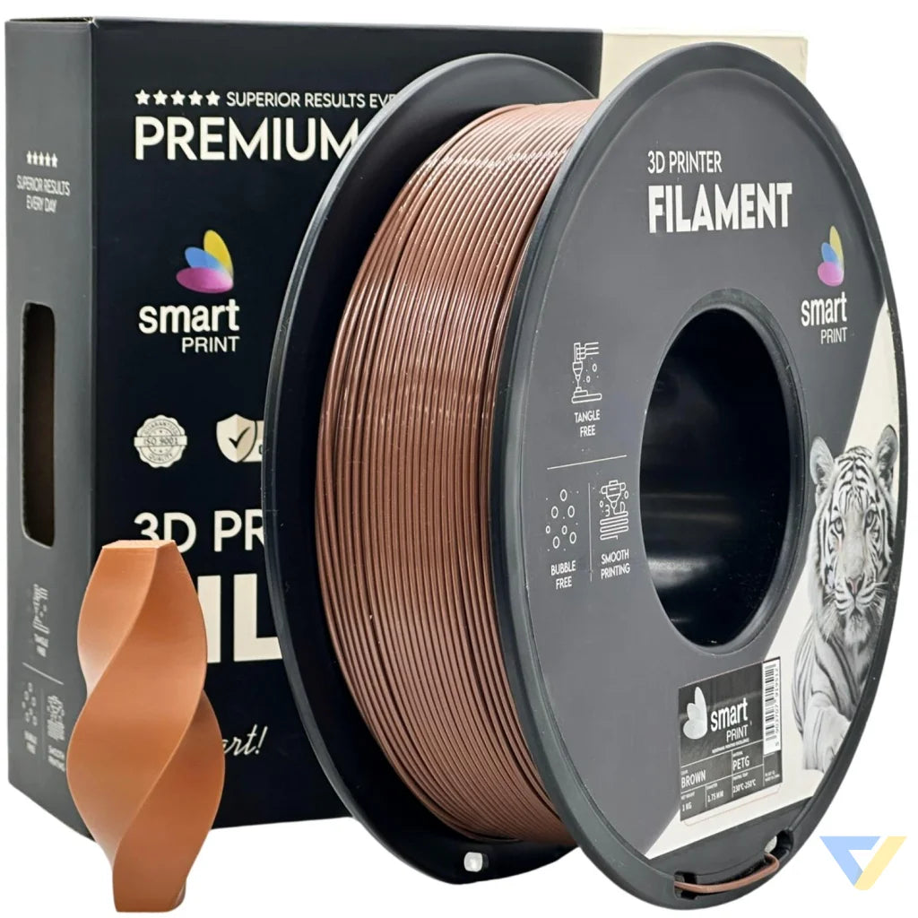 Smart Print PETG blends ABS strength with PLA ease. Slightly flexible and highly durable, it resists moisture and chemicals. Special inhibitors enhance strength and color. Ideal for outdoor and functional prints.