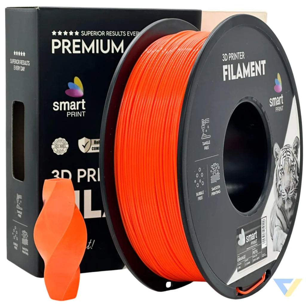 Smart Print PETG blends ABS strength with PLA ease. Slightly flexible and highly durable, it resists moisture and chemicals. Special inhibitors enhance strength and color. Ideal for outdoor and functional prints.