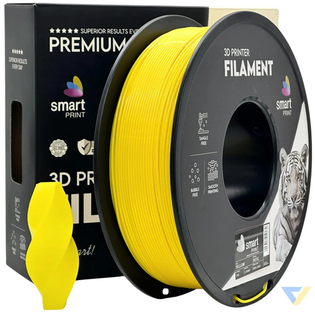 Smart Print PETG blends ABS strength with PLA ease. Slightly flexible and highly durable, it resists moisture and chemicals. Special inhibitors enhance strength and color. Ideal for outdoor and functional prints.