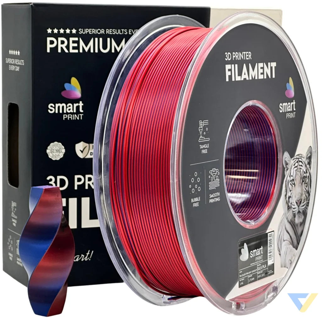Smart Print Silk PLA offers a glossy, silk-like finish for eye-catching results. Special inhibitors enhance durability and color depth. Ideal for decorative models, art pieces, and display prints.