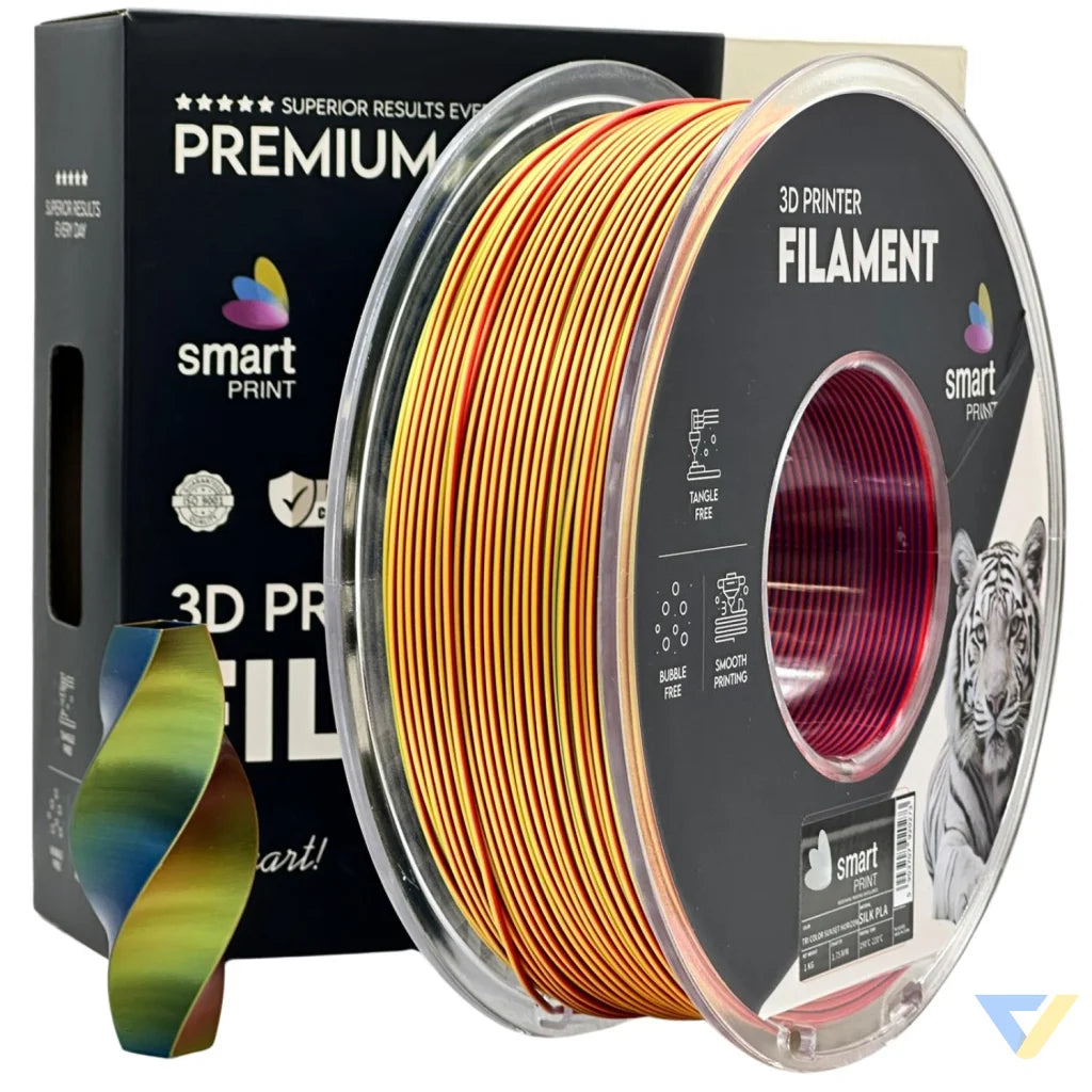 Smart Print Silk PLA offers a glossy, silk-like finish for eye-catching results. Special inhibitors enhance durability and color depth. Ideal for decorative models, art pieces, and display prints.