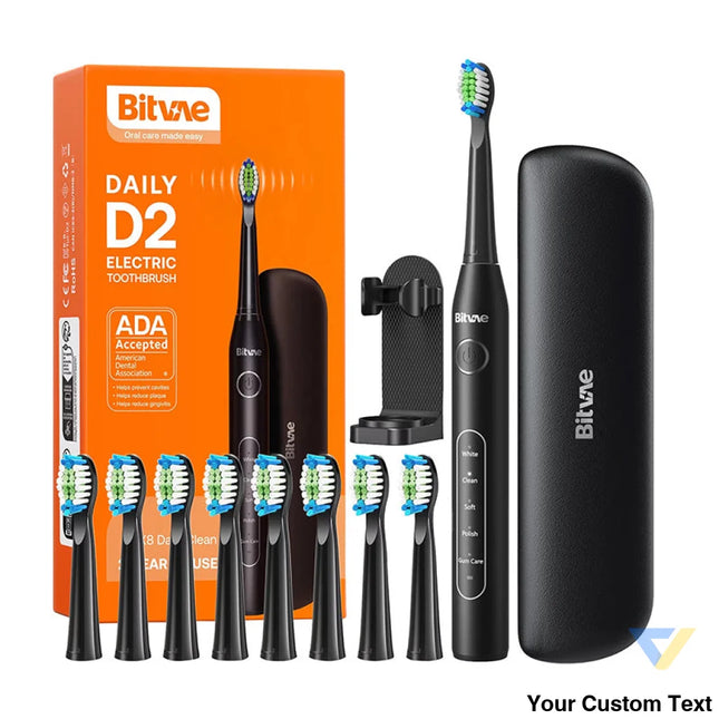 Sonic toothbrush with tips set and travel case D2 (black) Sonic toothbrushes