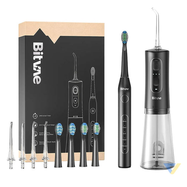 Sonic toothbrush with tips set and water flosser Bitvae D2 + C2 (black) Sonic toothbrushes