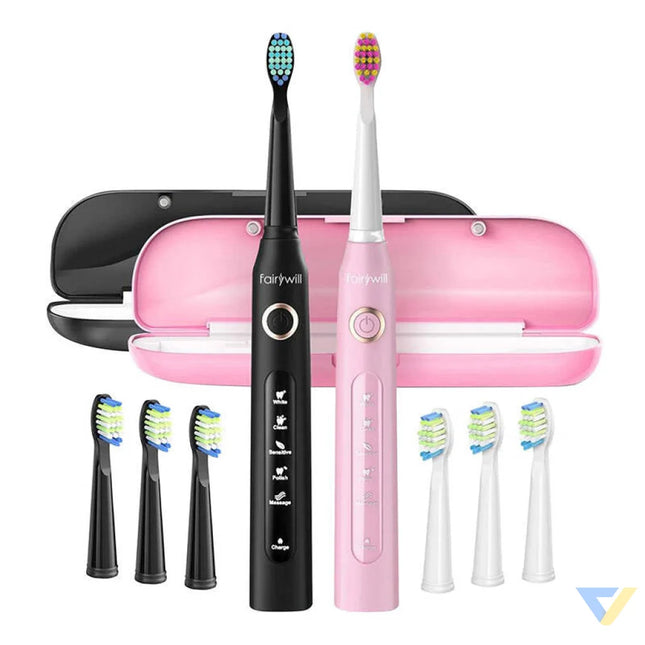 Sonic toothbrushes with head set and case FairyWill FW 507 (Black and pink) Sonic toothbrushes