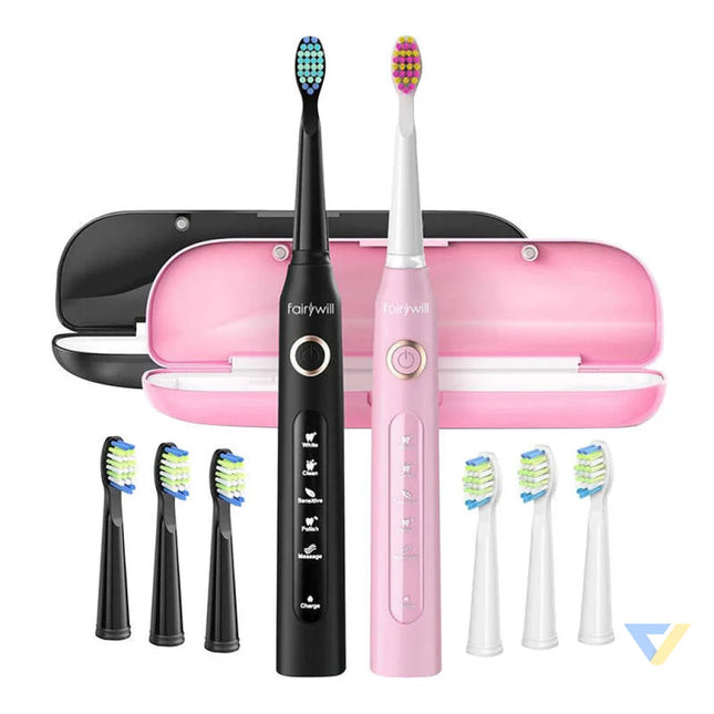 Sonic toothbrushes with head set and case FairyWill FW 507 (Black and pink) Sonic toothbrushes