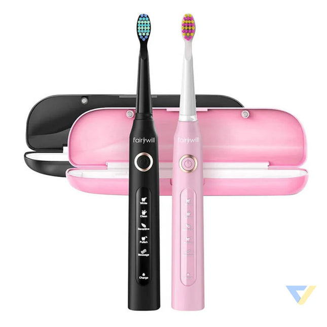 Sonic toothbrushes with head set and case FairyWill FW 507 (Black and pink) Sonic toothbrushes