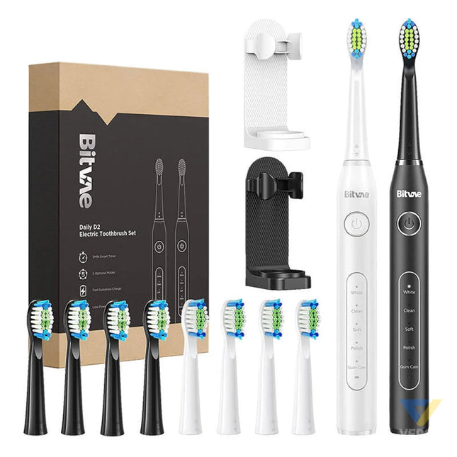 Sonic toothbrushes with tips set and 2 holders Bitvae D2 + D2 (white and black) Sonic toothbrushes