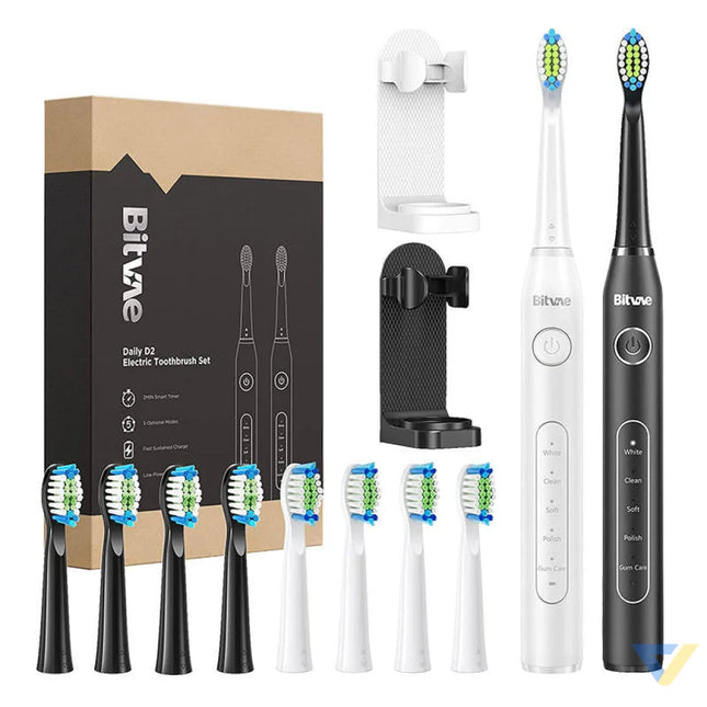 Sonic toothbrushes with tips set and 2 holders Bitvae D2 + D2 (white and black) Sonic toothbrushes