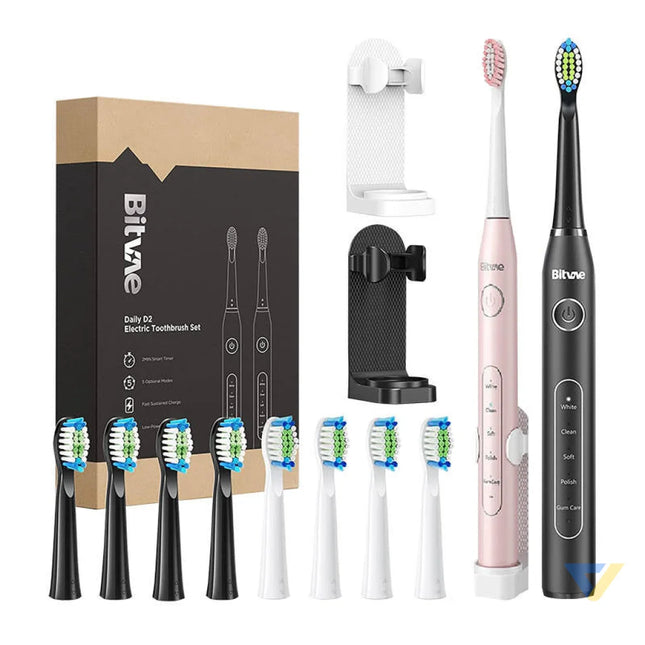 Sonic toothbrushes with tips set and 2 toothbrush holders Bitvae D2 + D2 (pink and black) Sonic toothbrushes