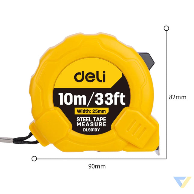 Steel Measuring Tape 10m/25mm Deli Tools EDL9010Y (yellow) Measuring tools
