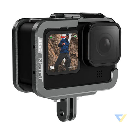 TELESIN Aluminum cage for GoPro Hero 12/11/10/9 + vertical adapter For sports cameras