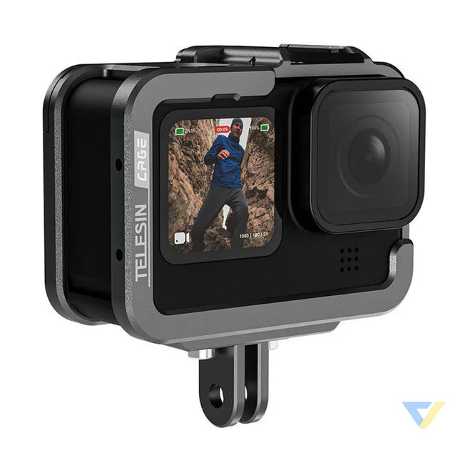 TELESIN Aluminum cage for GoPro Hero 12/11/10/9 + vertical adapter For sports cameras