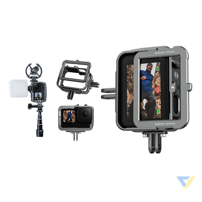 TELESIN Aluminum cage for GoPro Hero 12/11/10/9 + vertical adapter For sports cameras