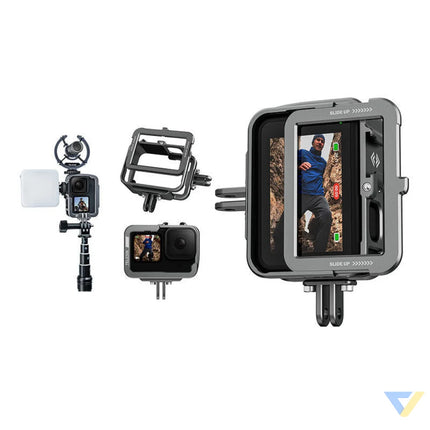 TELESIN Aluminum cage for GoPro Hero 12/11/10/9 + vertical adapter For sports cameras