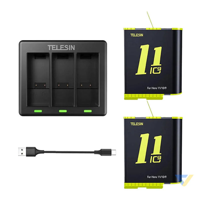 Telesin three channel charger + 2 batteries for GoPro Hero 9 / 10 / 11 / 12 (GP BTR 903 B) For sports cameras
