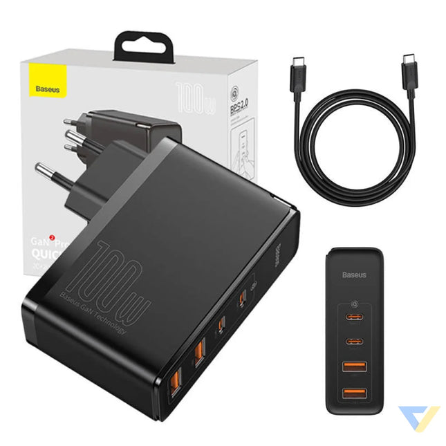 Travel Charger Baseus GaN2 Pro Quick 2x USB + 2x USB C 100W EU (Black) mains chargers
