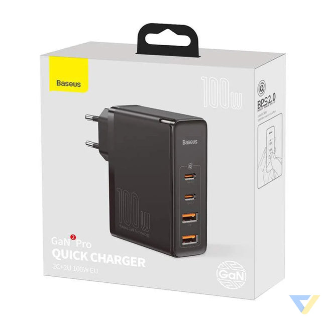 Travel Charger Baseus GaN2 Pro Quick 2x USB + 2x USB C 100W EU (Black) mains chargers