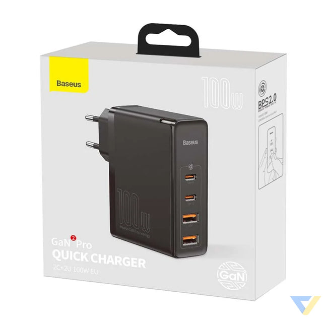 Travel Charger Baseus GaN2 Pro Quick 2x USB + 2x USB C 100W EU (Black) mains chargers