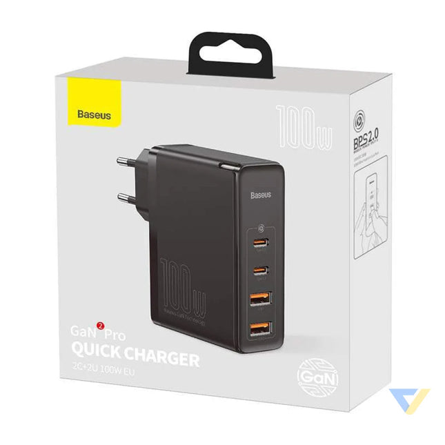 Travel Charger Baseus GaN2 Pro Quick 2x USB + 2x USB C 100W EU (Black) mains chargers