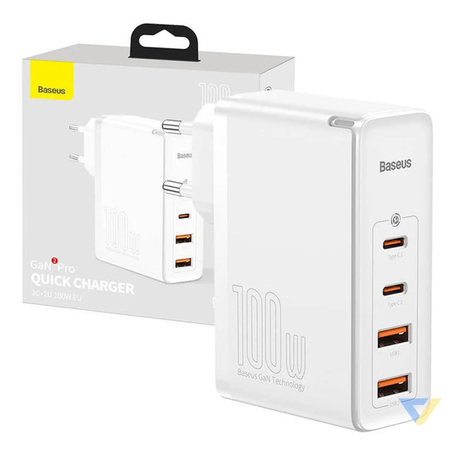 Travel Charger Baseus GaN2 Pro Quick 2x USB + 2x USB C 100W EU (white) mains chargers