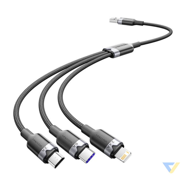 USB 2.0 A to 3 in 1 6A cable Vention CTRBG 1.5M (black) USB cables