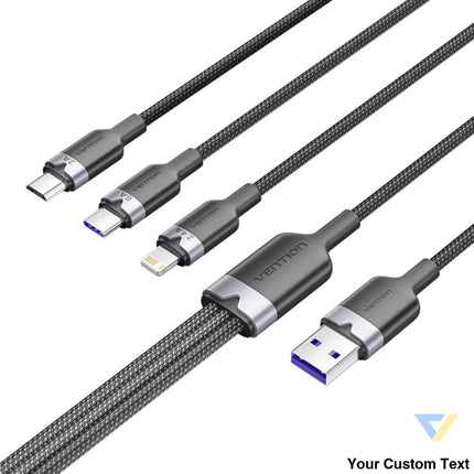 USB 2.0 A to 3 in 1 6A cable Vention CTRBG 1.5M (black) USB cables