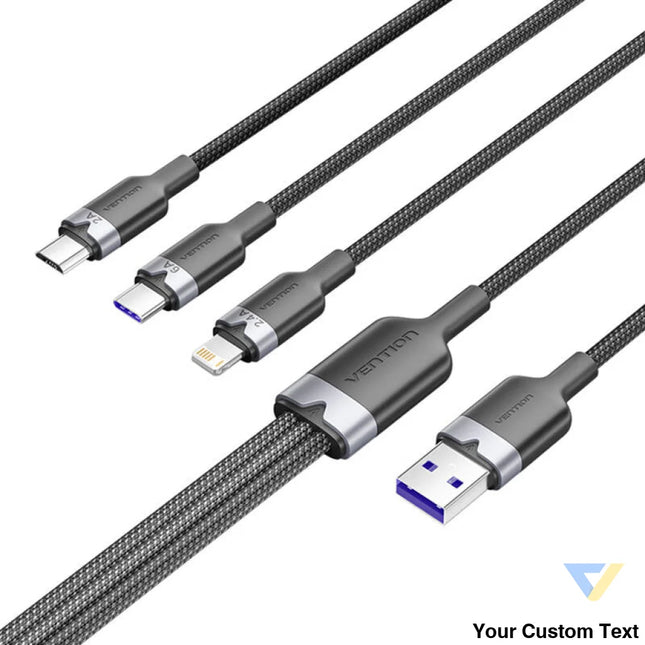 USB 2.0 A to 3 in 1 6A cable Vention CTRBG 1.5M (black) USB cables