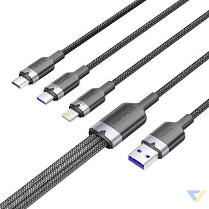 USB 2.0 A to 3 in 1 6A cable Vention CTRBG 1.5M (black) USB cables