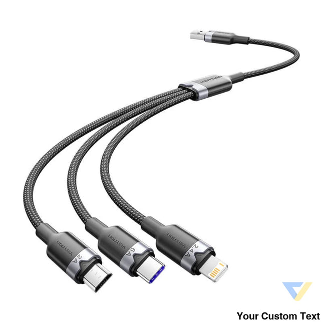 USB 2.0 A to 3 in 1 6A cable Vention CTRBG 1.5M (black) USB cables