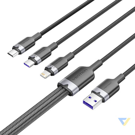 USB 2.0 A to 3 in 1 6A cable Vention CTRBG 1.5M (black) USB cables