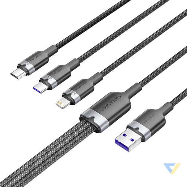 USB 2.0 A to 3 in 1 6A cable Vention CTRBG 1.5M (black) USB cables