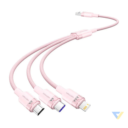 USB 2.0 A to 3 in 1 6A cable Vention CTRPG 1.5M (pink) USB cables