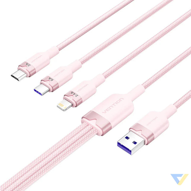 USB 2.0 A to 3 in 1 6A cable Vention CTRPG 1.5M (pink) USB cables