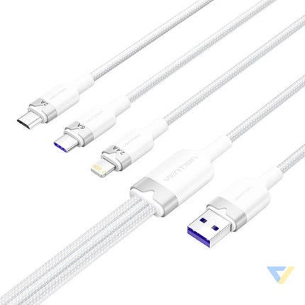USB 2.0 A to 3 in 1 6A cable Vention CTRWG 1.5M (white) USB cables
