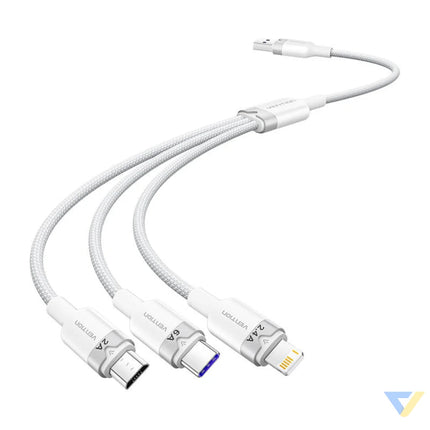 USB 2.0 A to 3 in 1 6A cable Vention CTRWG 1.5M (white) USB cables