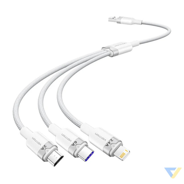 USB 2.0 A to 3 in 1 6A cable Vention CTRWG 1.5M (white) USB cables